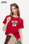 ELFSACK Schnauzer Print Cropped Twisted T-Shirt