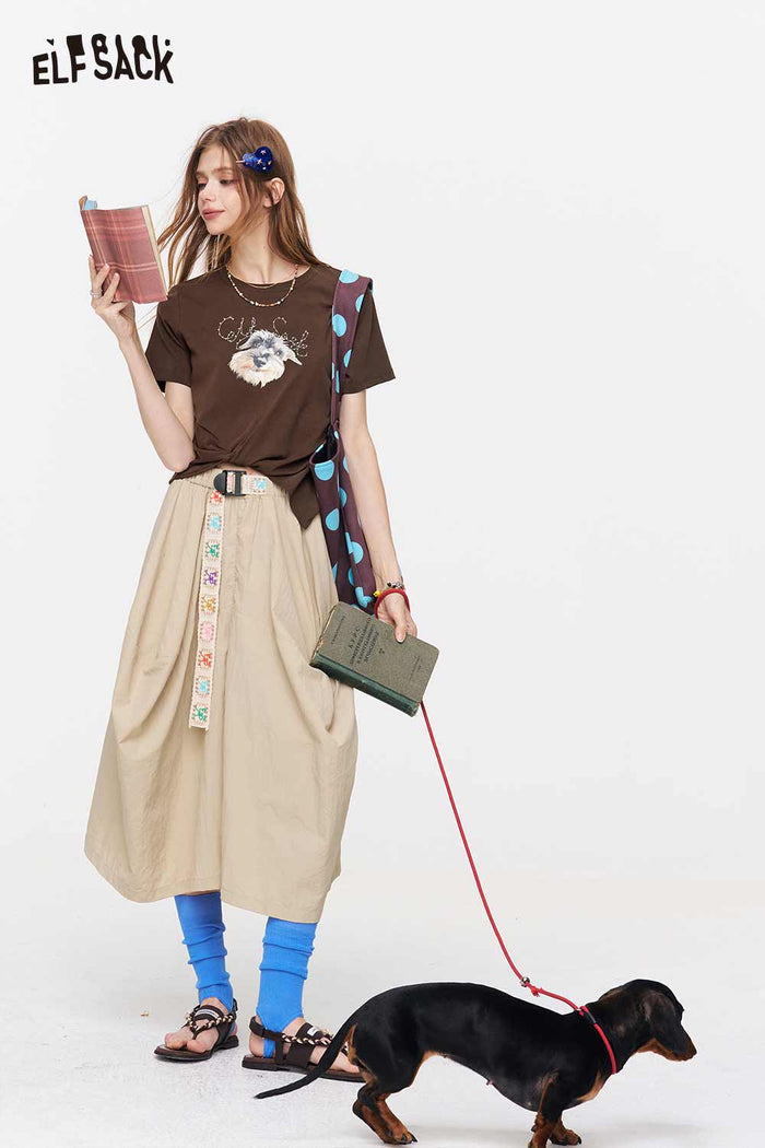 ELFSACK Schnauzer Print Cropped Twisted T-Shirt