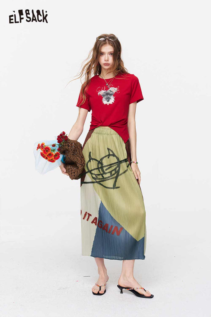 ELFSACK Schnauzer Print Cropped Twisted T-Shirt