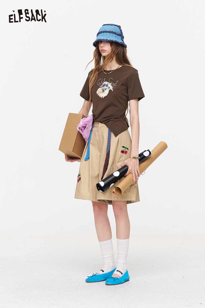 ELFSACK Schnauzer Print Cropped Twisted T-Shirt