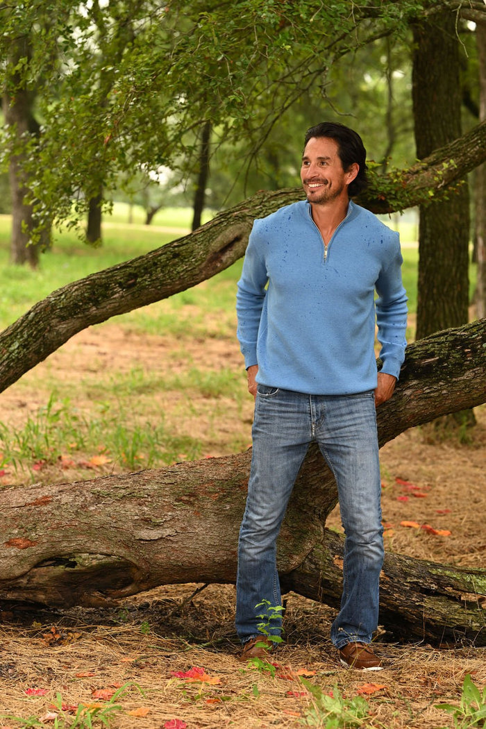 Scott 3/4 Zip Sweater - French Blue - Sugar Bee Clothing