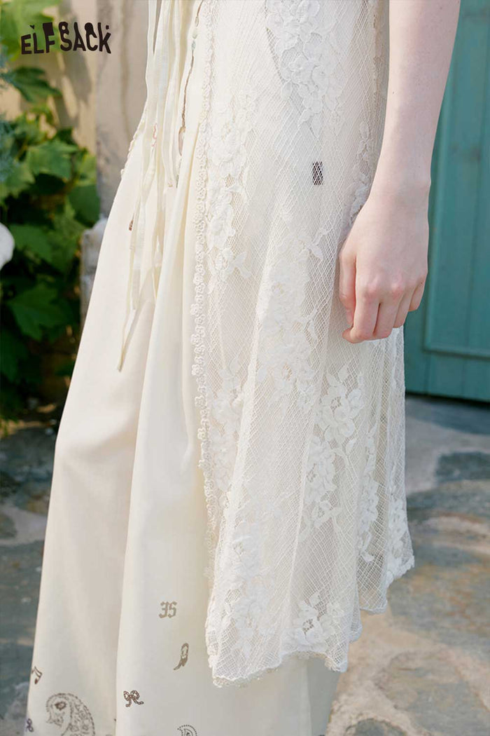 ELFSACK Sheer Lace Tie Front Long Sleeveless Vest
