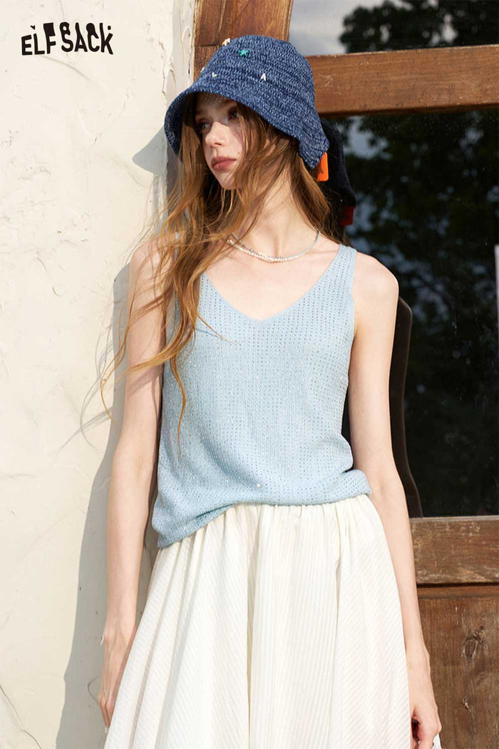 ELFSACK Shiny Sequin V Neck Knit Vest