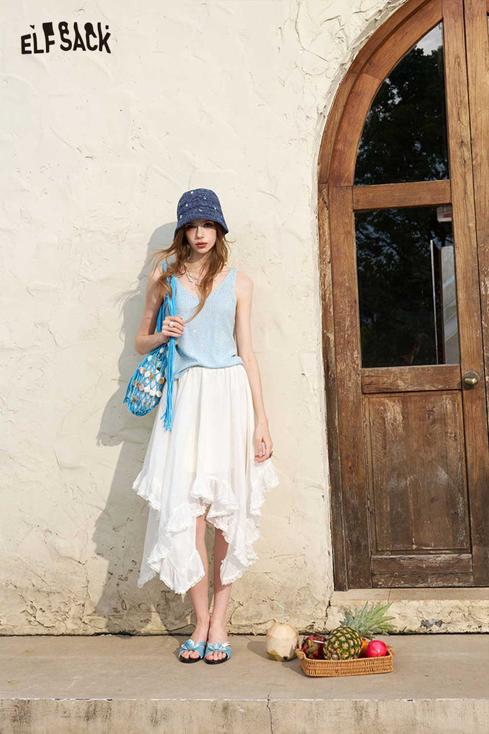 ELFSACK Shiny Sequin V Neck Knit Vest