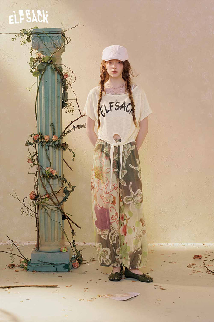 Short Sleeve Graphic Print Crop Tie Front Tee