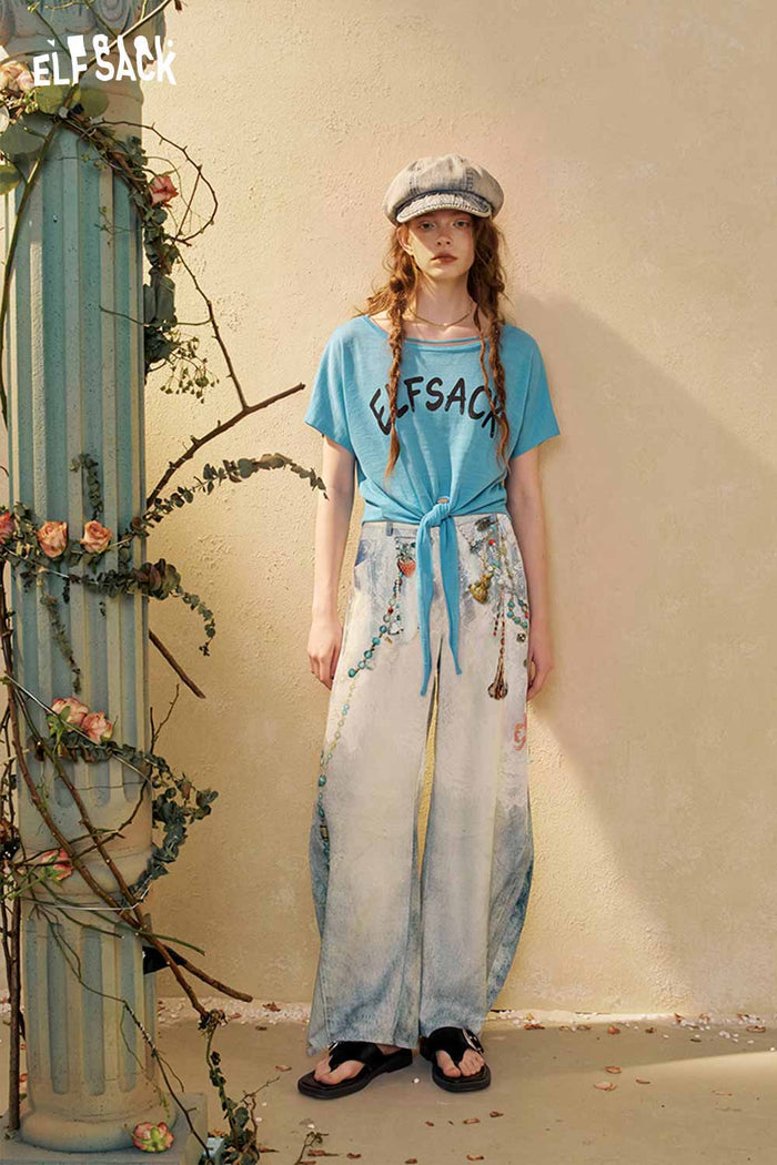 Short Sleeve Graphic Print Crop Tie Front Tee