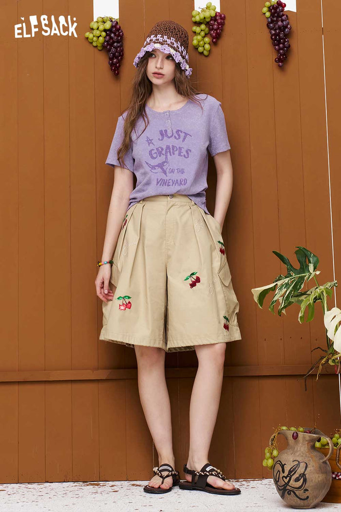 ELFSACK Side Ruched Fox Vineyard Henley Tee