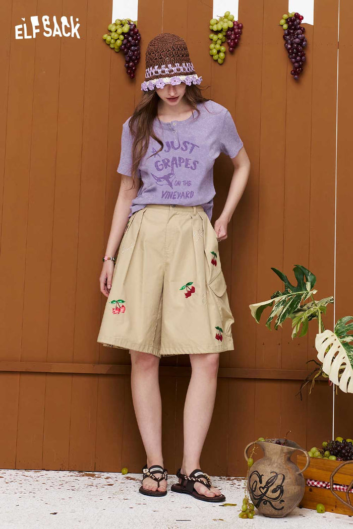 ELFSACK Side Ruched Fox Vineyard Henley Tee