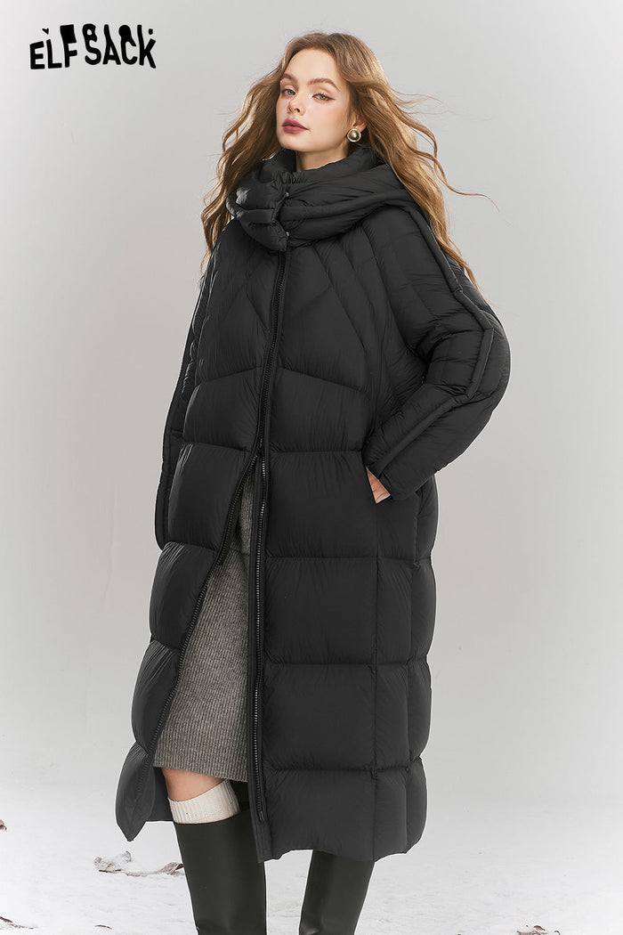 ELFSACK Simple long hooded down coat