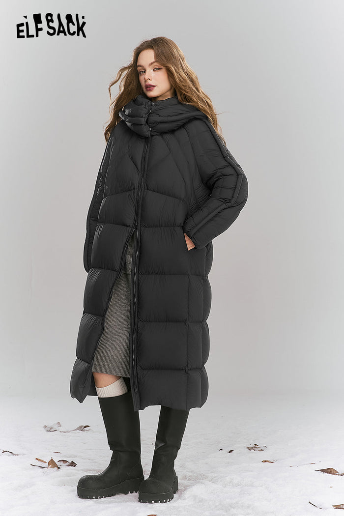 ELFSACK Simple long hooded down coat