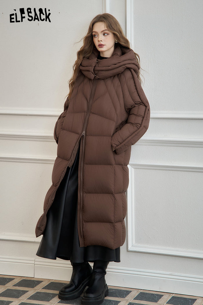 ELFSACK Simple long hooded down coat