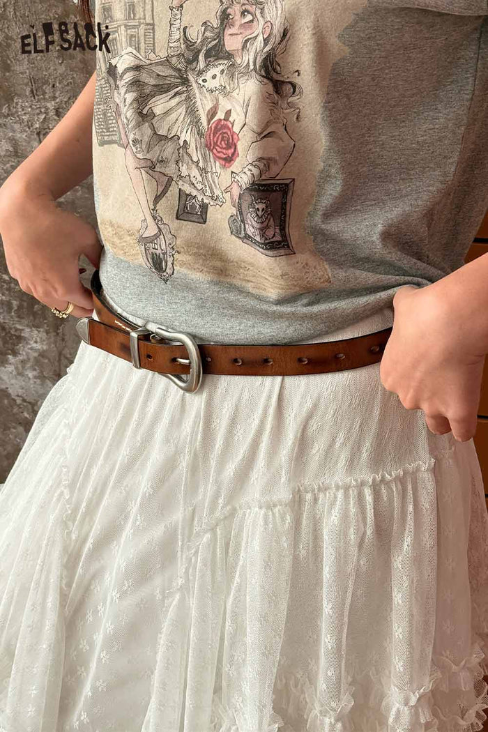 ELFSACK Simple Versatile Semi-Circle Metal Buckle Belt Retro Vintage
