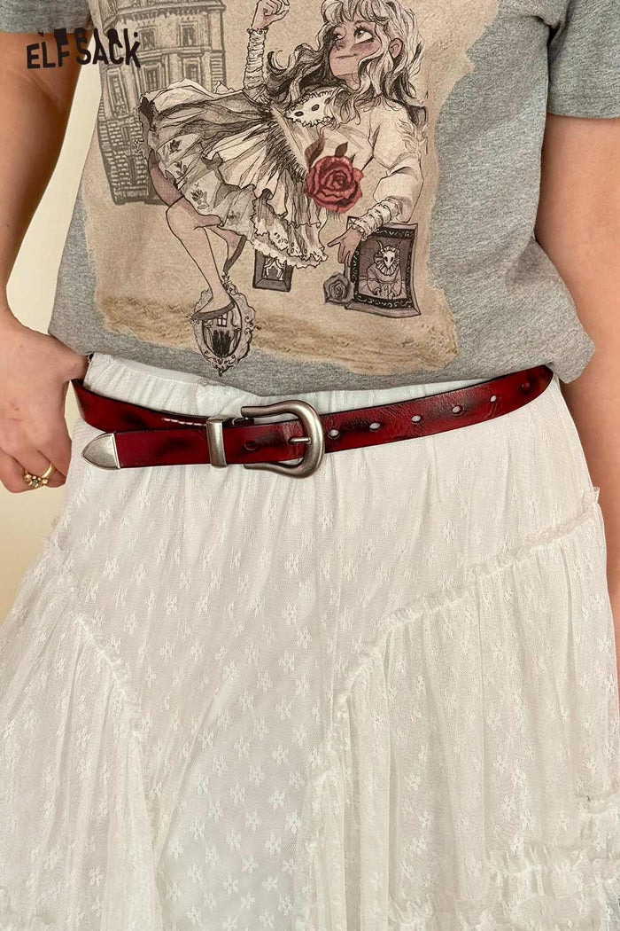 ELFSACK Simple Versatile Semi-Circle Metal Buckle Belt Retro Vintage
