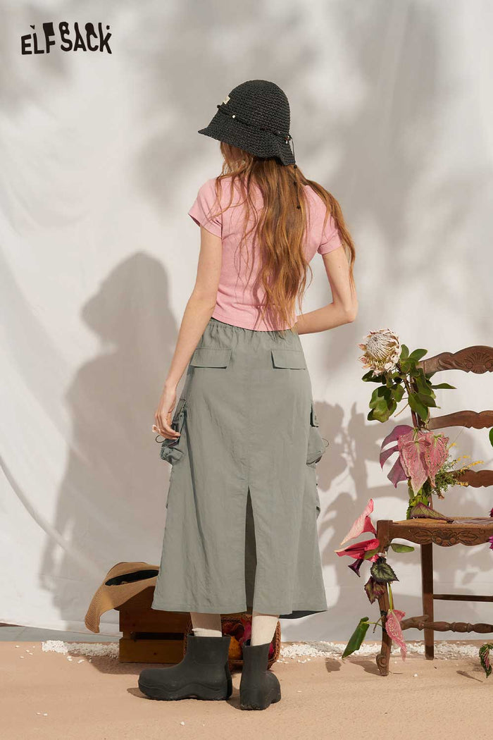 ELFSACK Sketch Strawberry Ruched Crop Tee