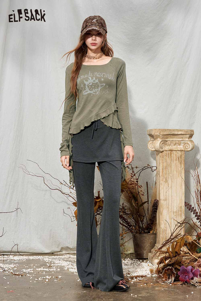 Skirted Flared Drawstring Pants