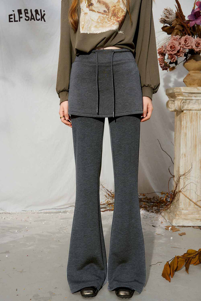 Skirted Flared Drawstring Pants