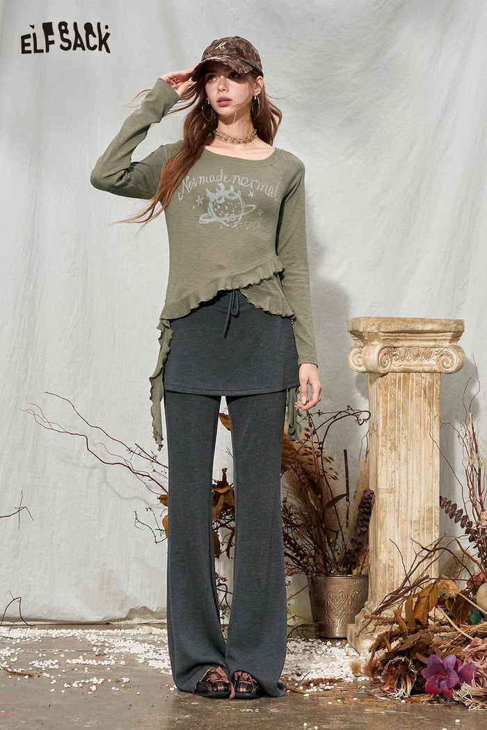 Skirted Flared Drawstring Pants