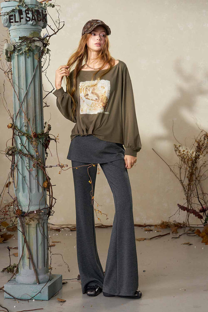 Skirted Flared Drawstring Pants