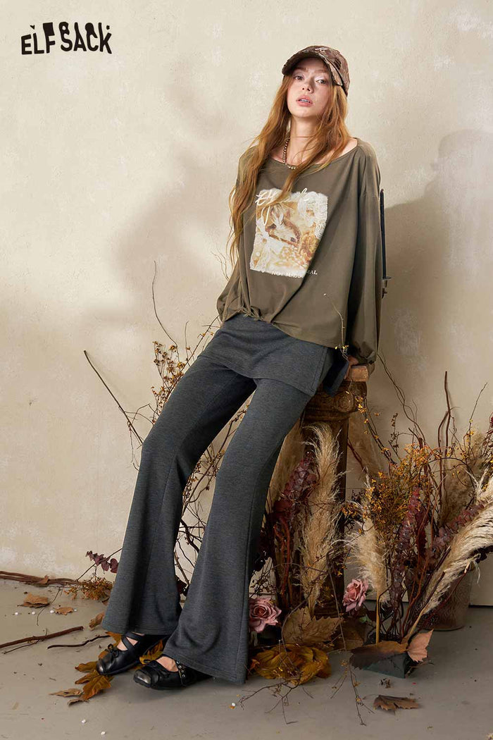 Skirted Flared Drawstring Pants