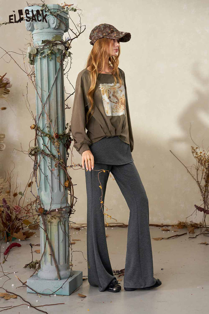 Skirted Flared Drawstring Pants
