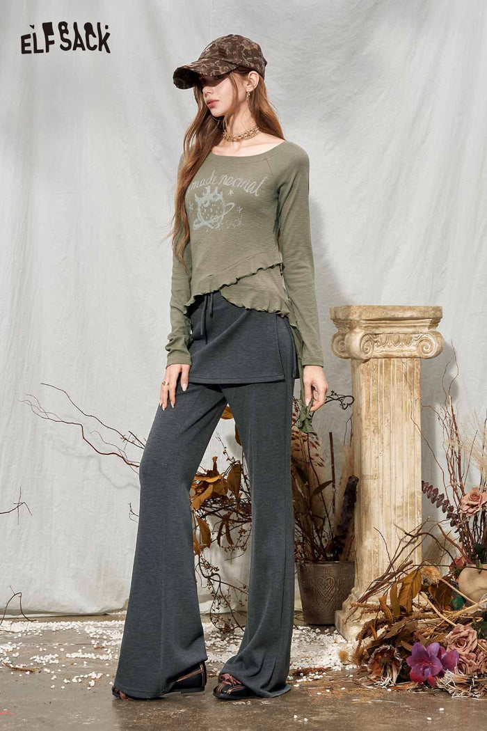 Skirted Flared Drawstring Pants
