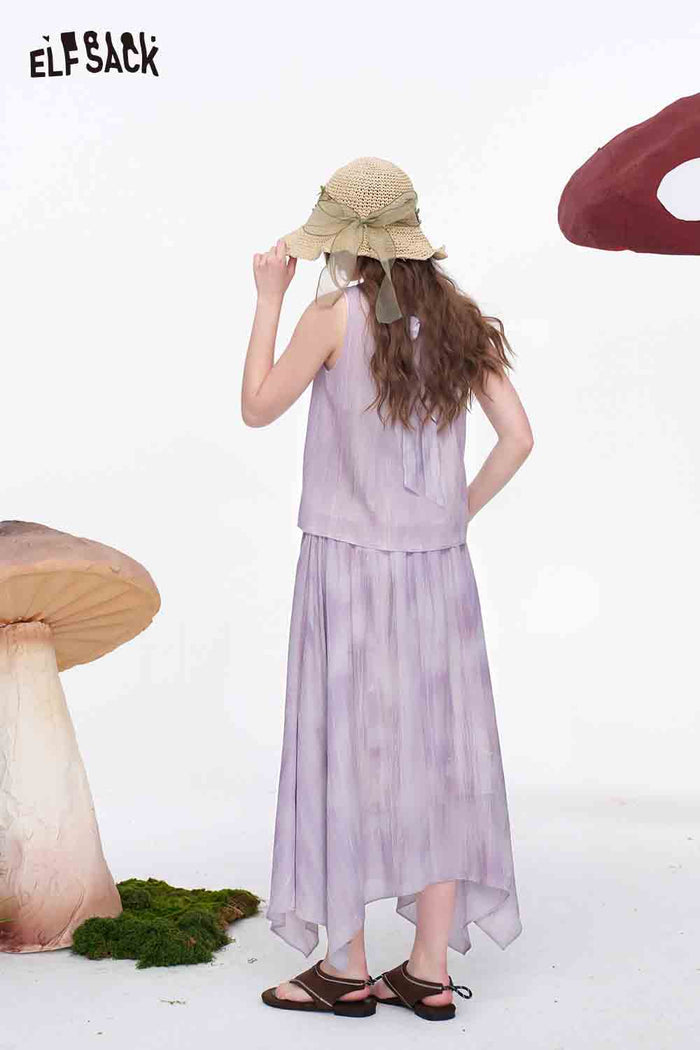 ELFSACK Sleeveless Tie-Back Top and Chiffon Skirt Set