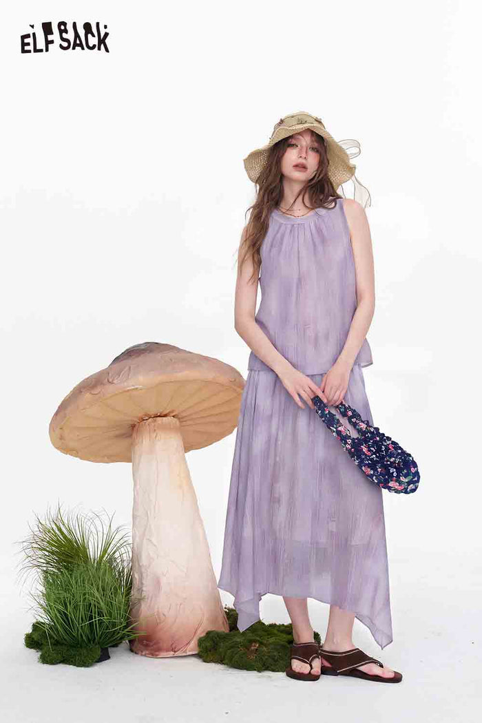ELFSACK Sleeveless Tie-Back Top and Chiffon Skirt Set