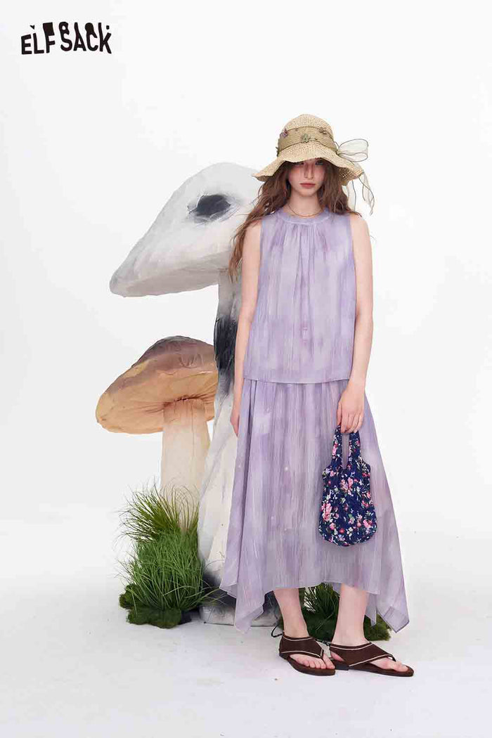 ELFSACK Sleeveless Tie-Back Top and Chiffon Skirt Set