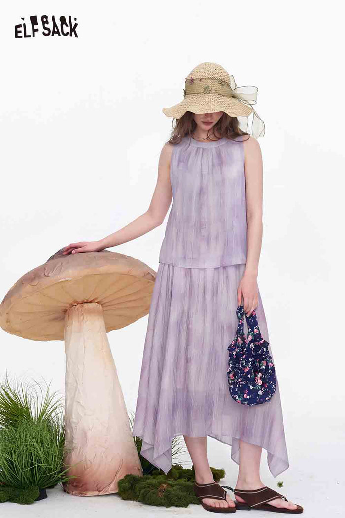 ELFSACK Sleeveless Tie-Back Top and Chiffon Skirt Set