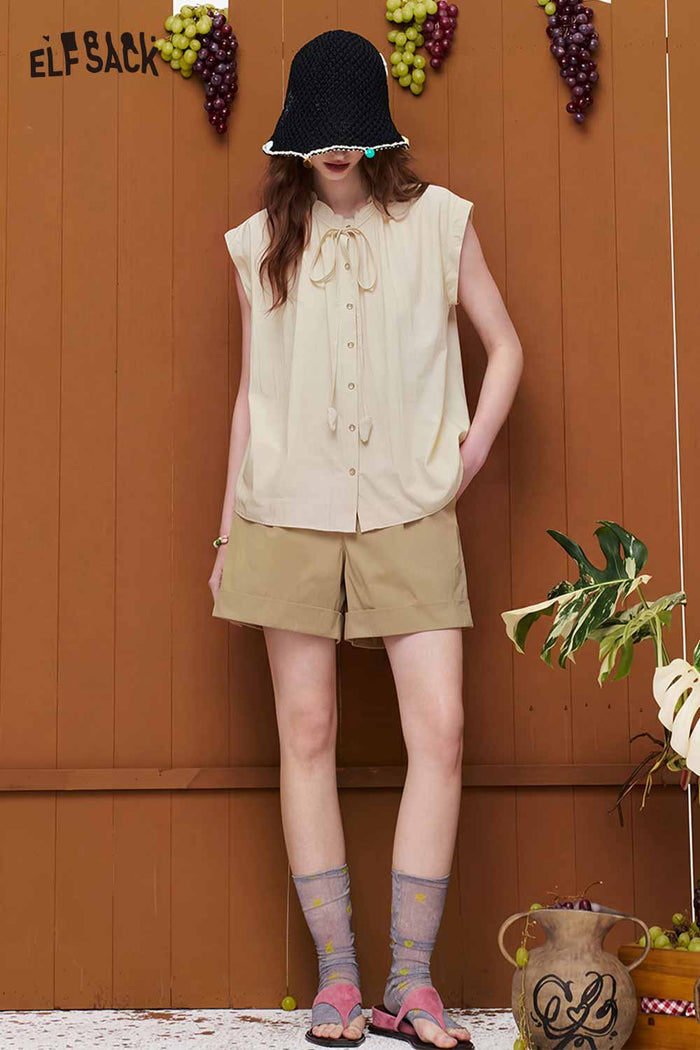 ELFSACK Sleeveless Tie-Neck Loose Fit Blouse