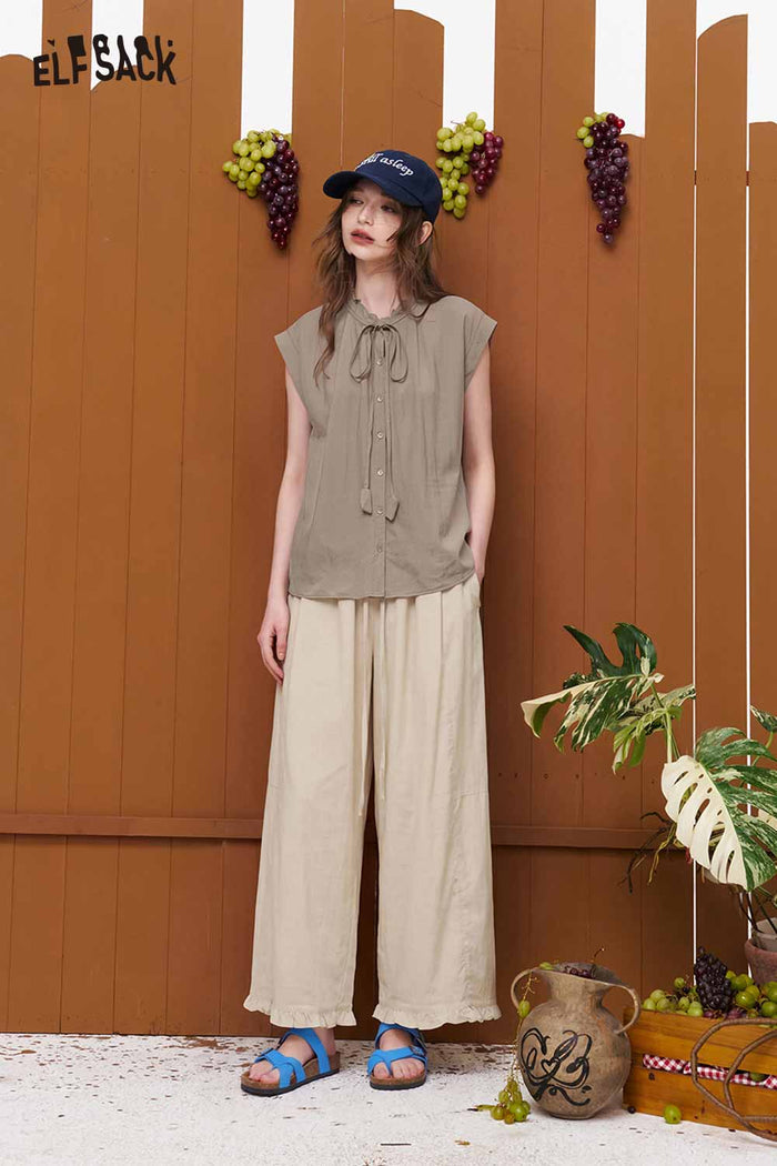 ELFSACK Sleeveless Tie-Neck Loose Fit Blouse