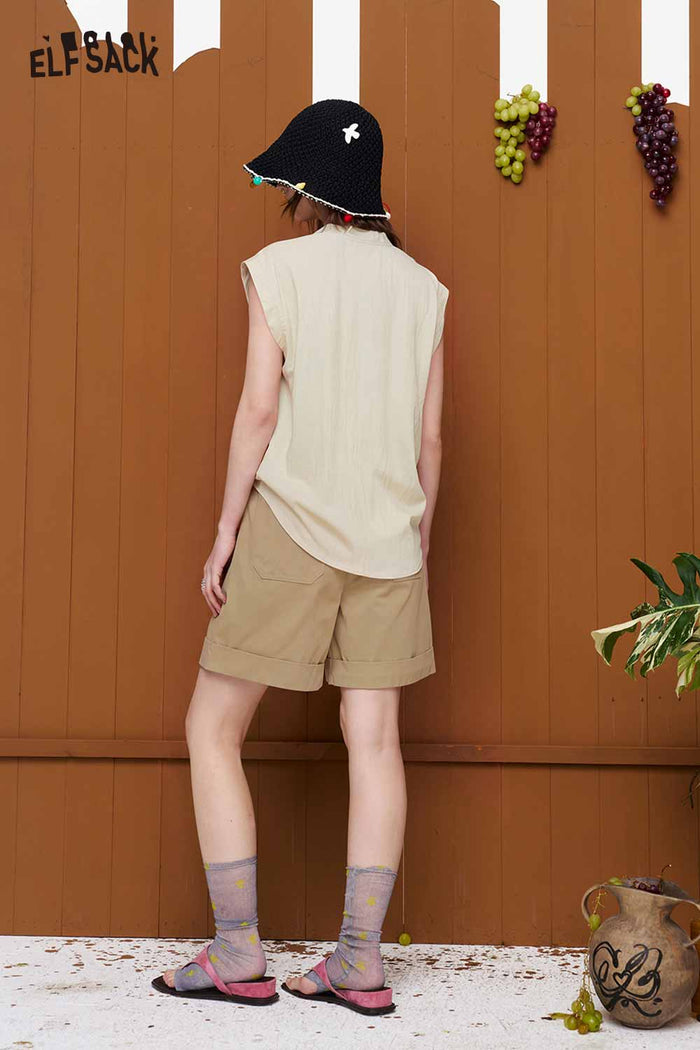 ELFSACK Sleeveless Tie-Neck Loose Fit Blouse