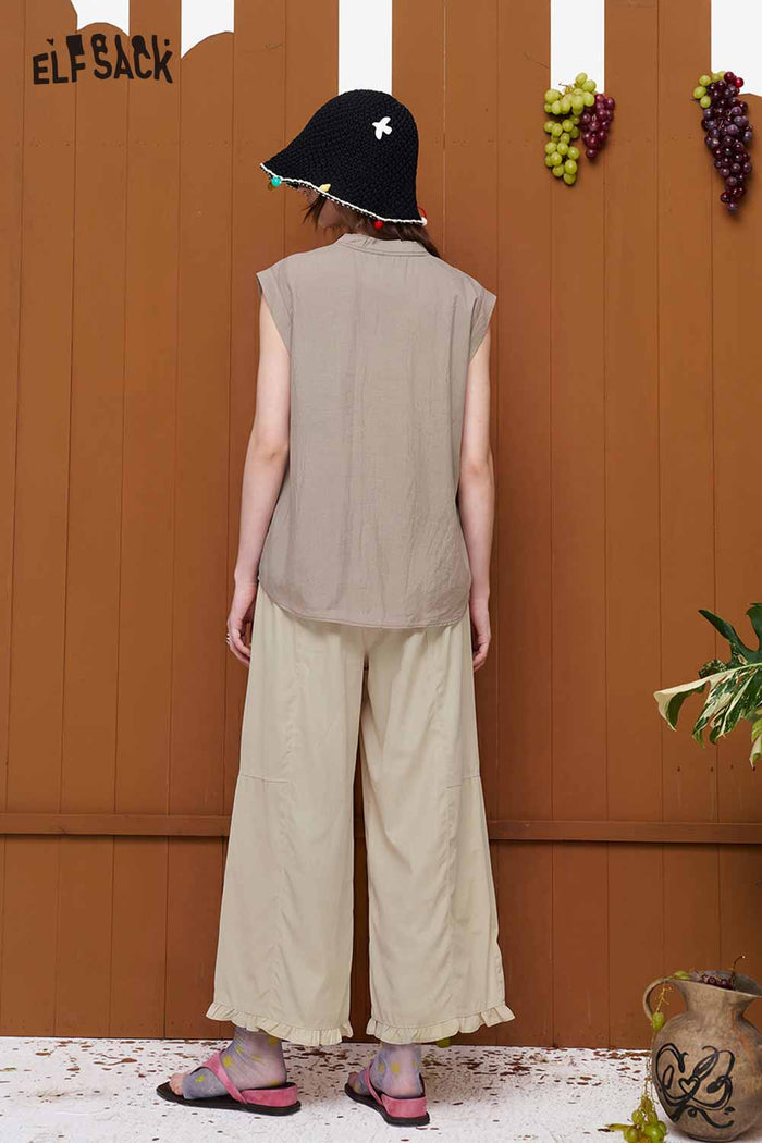 ELFSACK Sleeveless Tie-Neck Loose Fit Blouse