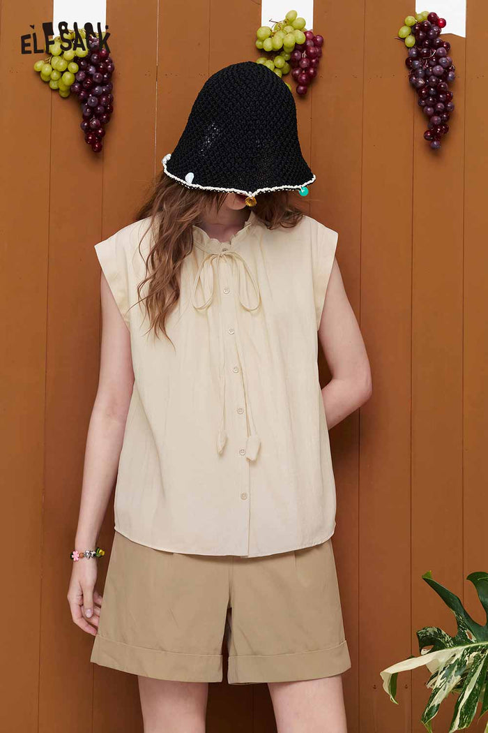 ELFSACK Sleeveless Tie-Neck Loose Fit Blouse