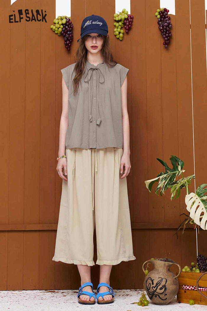 ELFSACK Sleeveless Tie-Neck Loose Fit Blouse