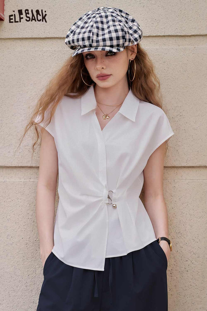 ELFSACK Sleeveless Twist Waist V-Neck Blouse