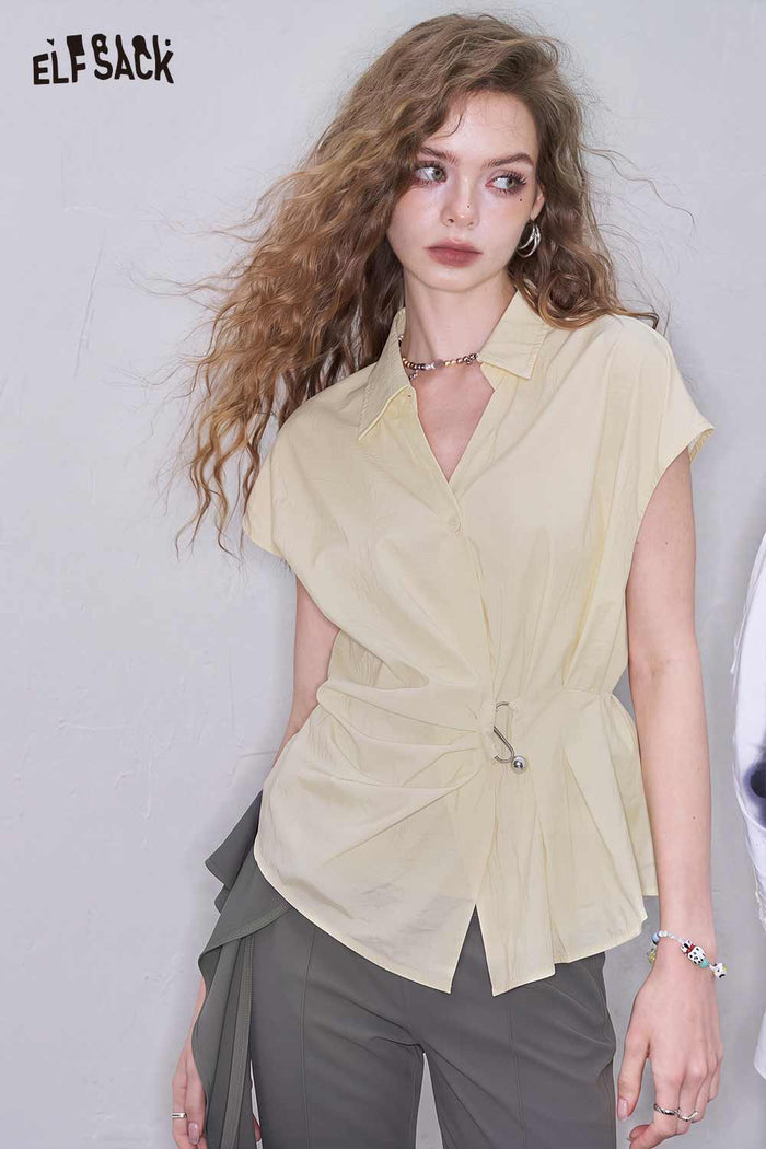 ELFSACK Sleeveless Twist Waist V-Neck Blouse