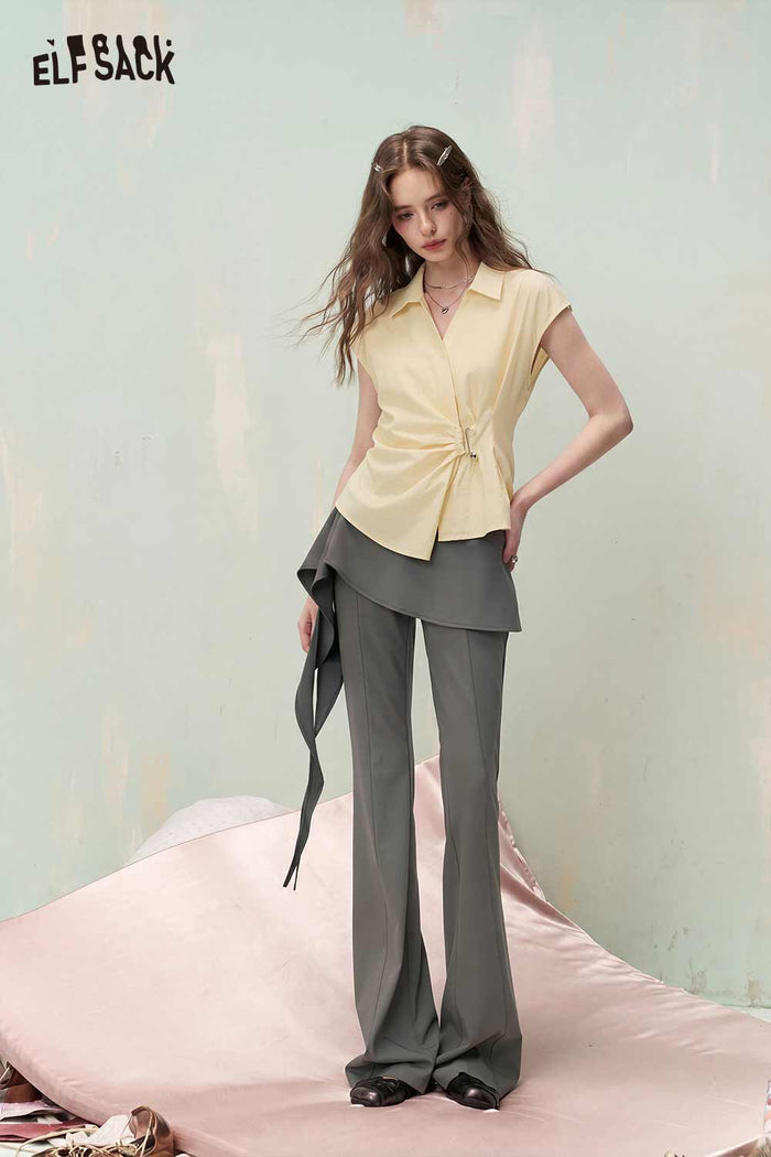 ELFSACK Sleeveless Twist Waist V-Neck Blouse