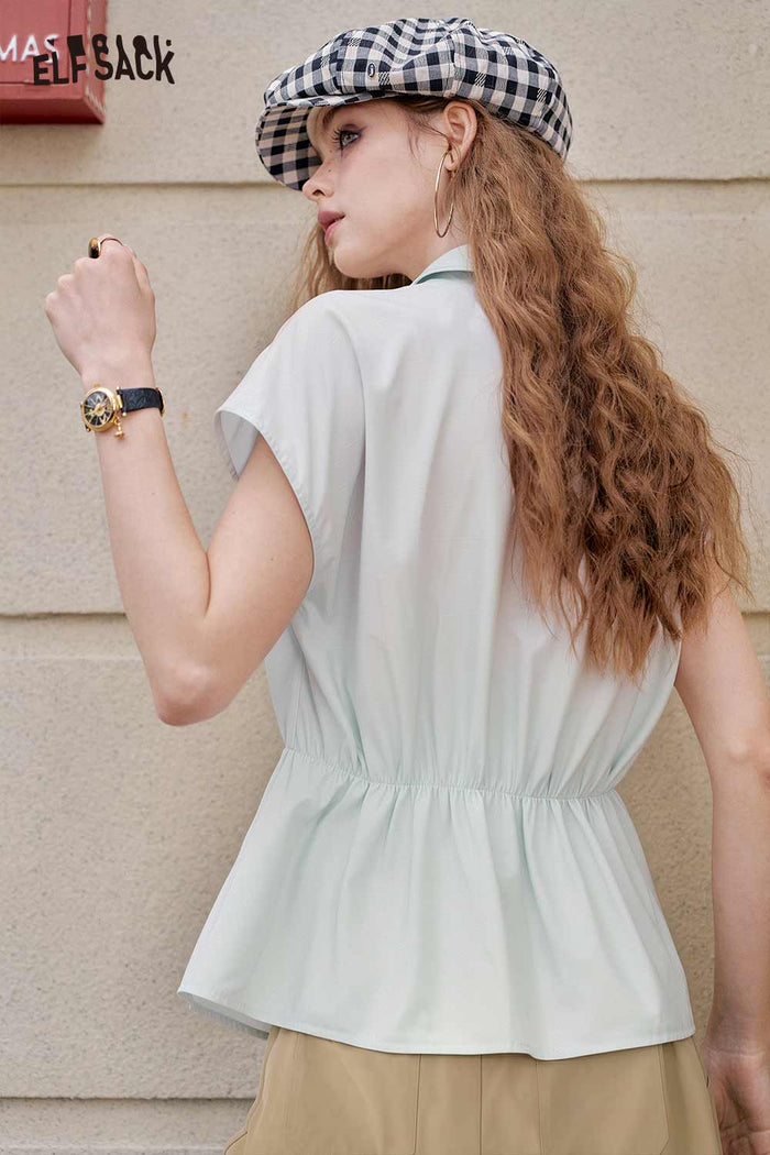 ELFSACK Sleeveless Twist Waist V-Neck Blouse