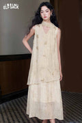 ELFSACK Sleeveless V-Neck Layered Maxi Dress