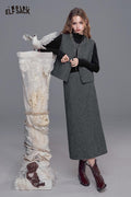 ELFSACK Sleeveless Vest and Midi Skirt Coordinated Tweed Ensemble