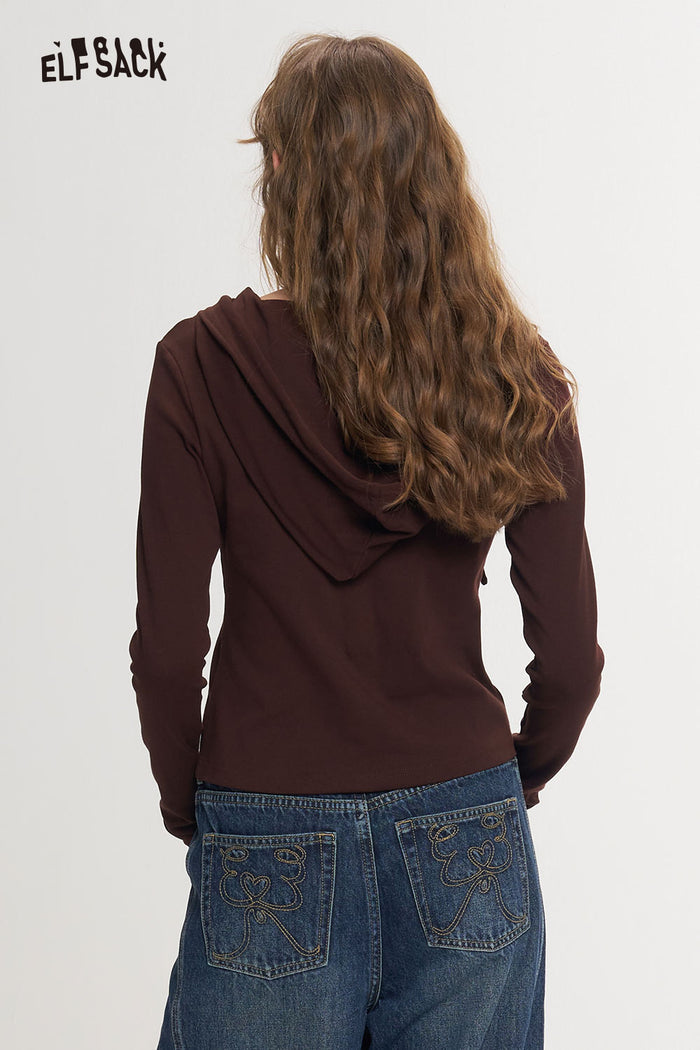 Slim Hooded Graphic T Shirt V Neck Half Button Long Sleeve