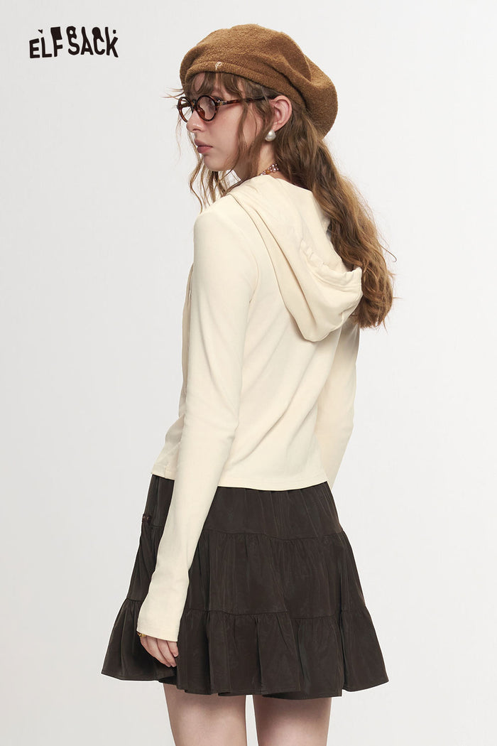 Slim Hooded Graphic T Shirt V Neck Half Button Long Sleeve