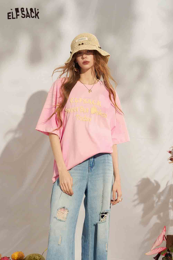 ELFSACK Slogan Print Gradient Oversized Tee