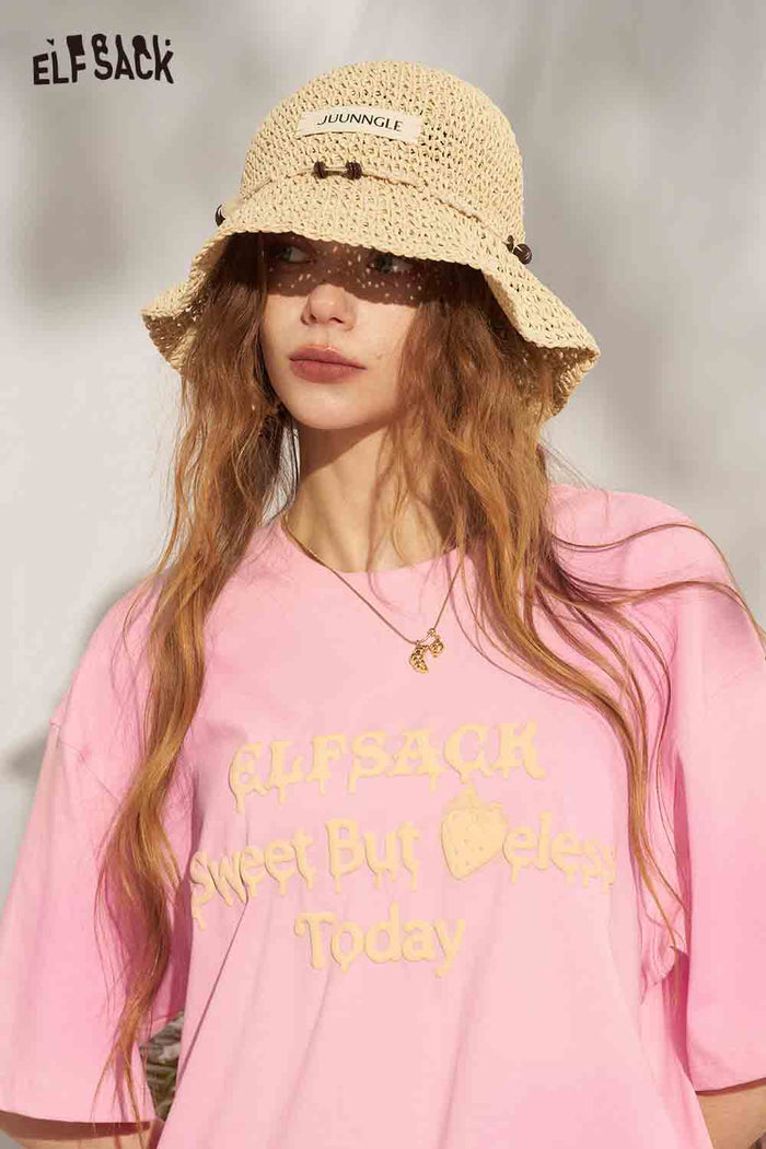 ELFSACK Slogan Print Gradient Oversized Tee