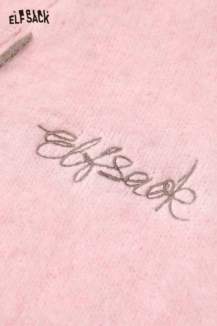 ELFSACK Soft Acrylic 3D Bow Embroidery Knit Oversized Cardigan