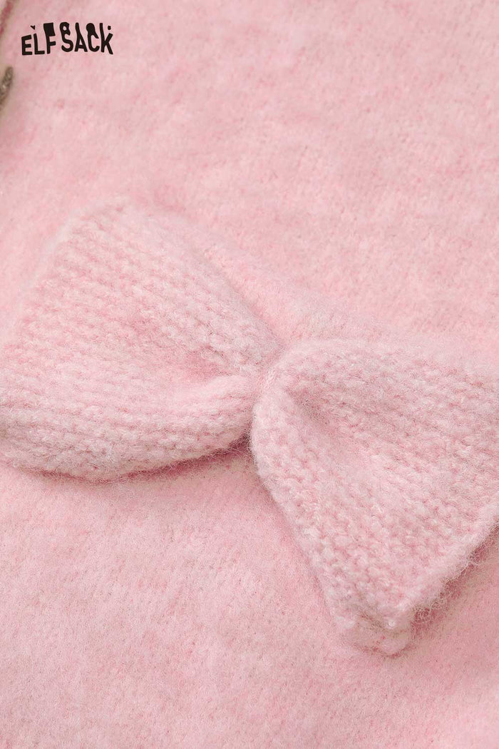 ELFSACK Soft Acrylic 3D Bow Embroidery Knit Oversized Cardigan
