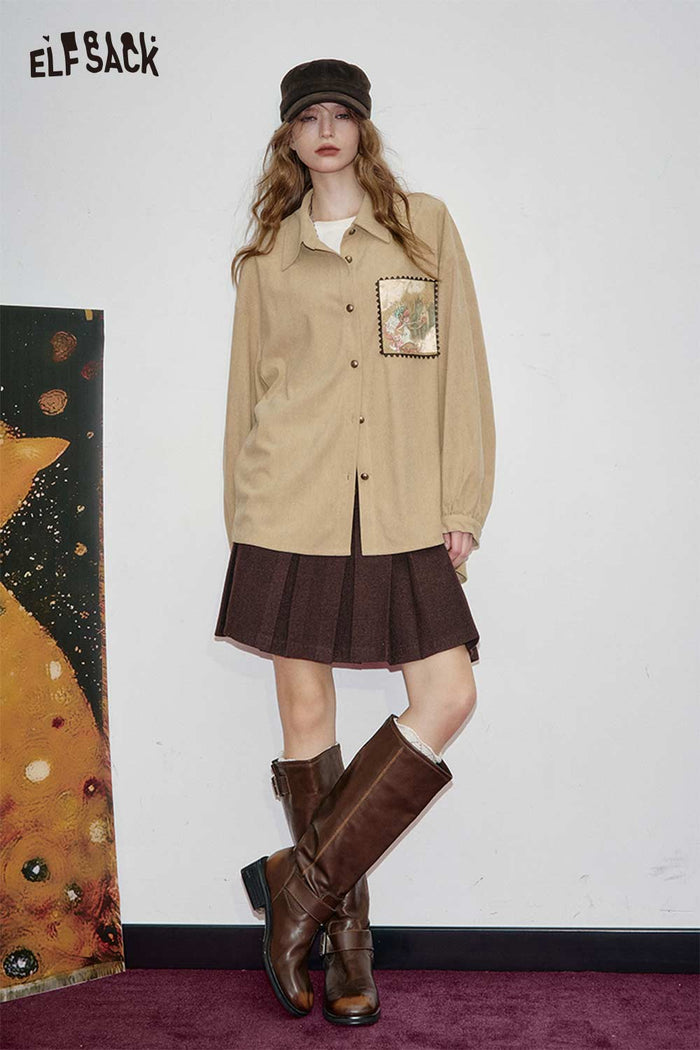ELFSACK Soft Art-print Appliqued Oversized Shirt