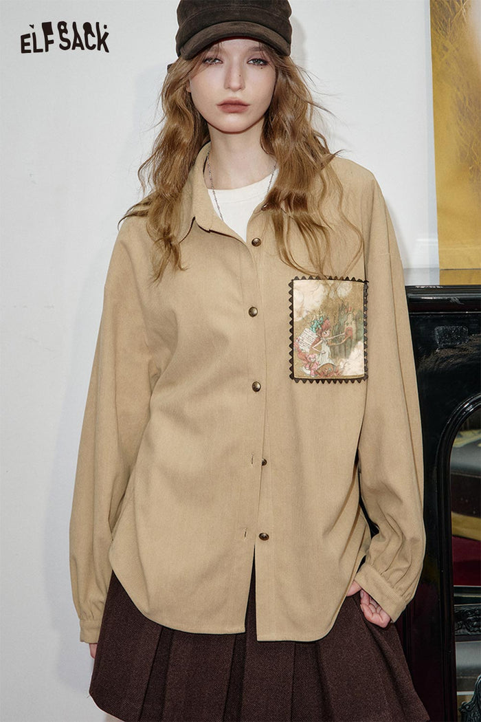 ELFSACK Soft Art-print Appliqued Oversized Shirt