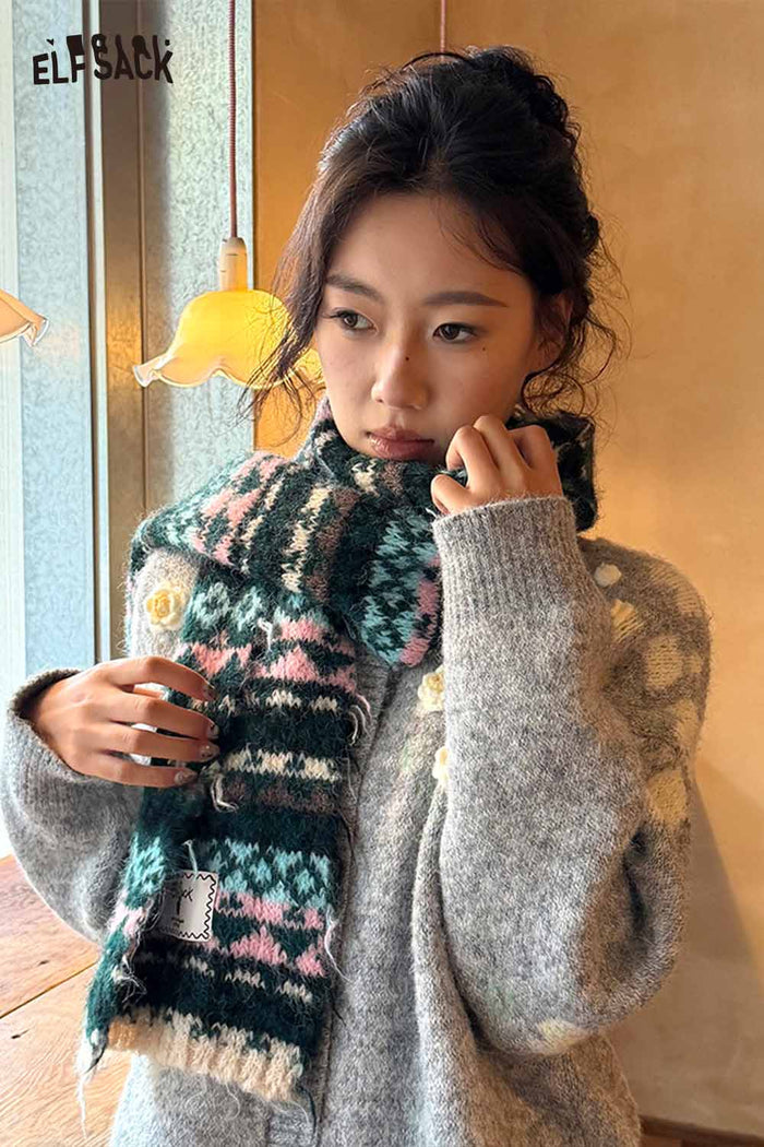 ELFSACK Soft Bohemian Stripe Panel Neck Warmer Accessory